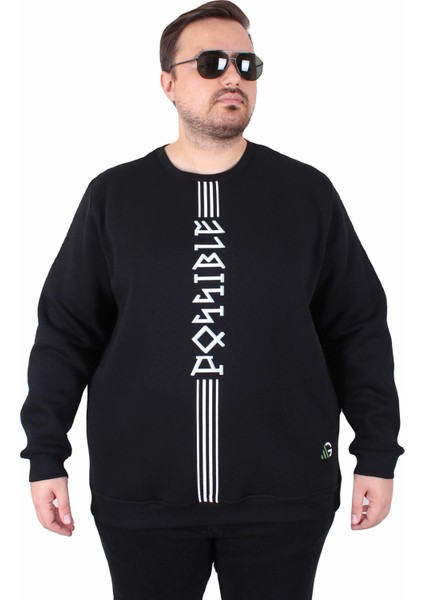 Mocgrande Büyük Beden Bisiklet Yaka 3ip Sweat Possible 25719 Sıyah