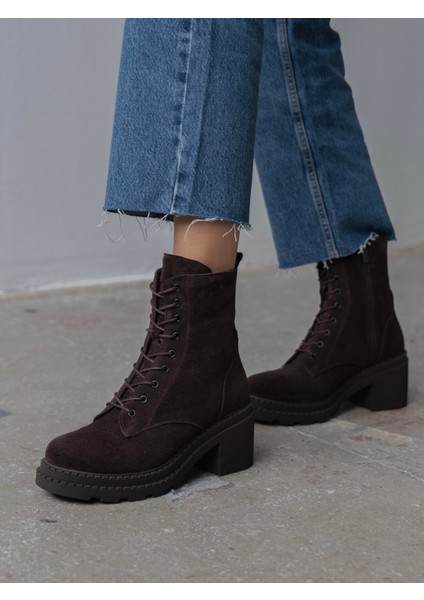 Nokka Kahve Süet Hakiki Deri Kadın Bot