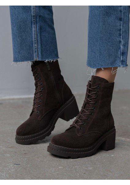 Nokka Kahve Süet Hakiki Deri Kadın Bot modelleri
