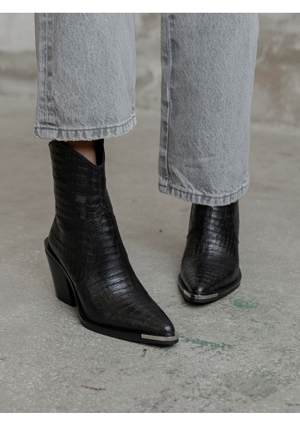 April Siyah Kroko Hakiki Deri Kadın Bot modelleri