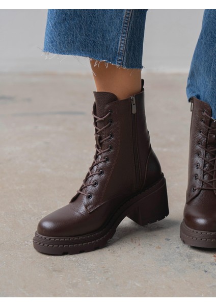 Nokka Kahve Hakiki Deri Kadın Bot