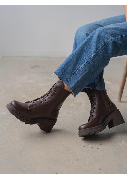 Nokka Kahve Hakiki Deri Kadın Bot indirimleri