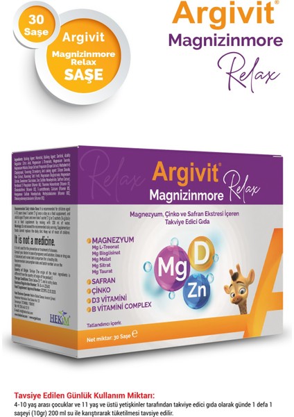 Magnizinmore Relax Magnezyum, Çinko ve Safran Ekstresi Içeren Takviye Edici Gıda 30 Saşe