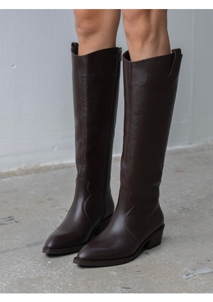 Moro Kahve Hakiki Deri Kadın Çizme