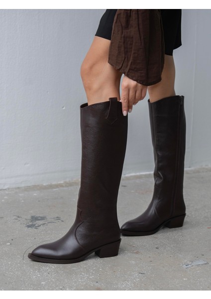 Moro Kahve Hakiki Deri Kadın Çizme modelleri