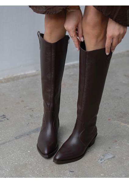 Moro Kahve Hakiki Deri Kadın Çizme fırsatları