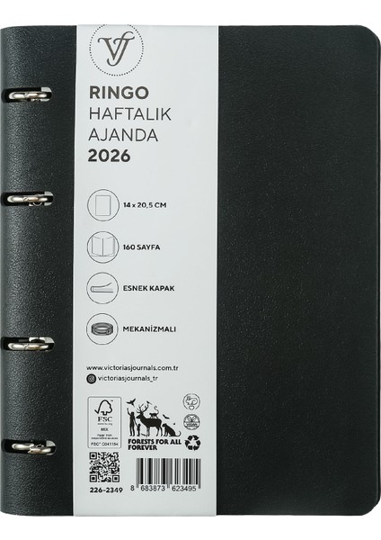 Ringo 2026 Haftalık Ajanda A5 (14X21CM) Esnek Kapak Ivory 80GR. Içi Değişebilir