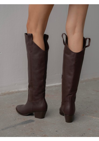 Mely Kahve Hakiki Deri Kadın Çizme fiyatları