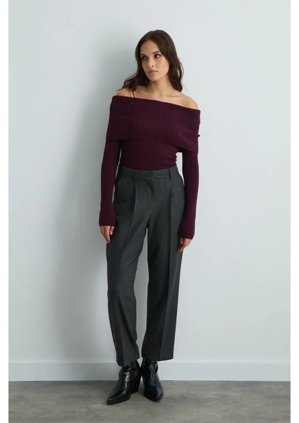 Havuç Kesim Kemerli Pantolon - Gri