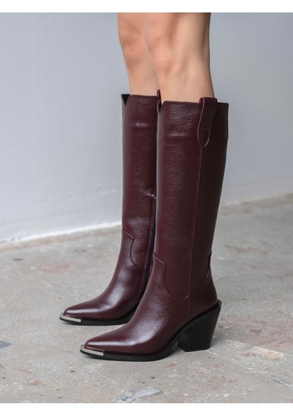 Zonia Bordo Hakiki Deri Kadın Çizme fırsatları