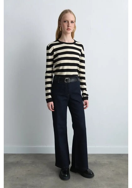 Bol Paça Denim Pantolon - Lacivert