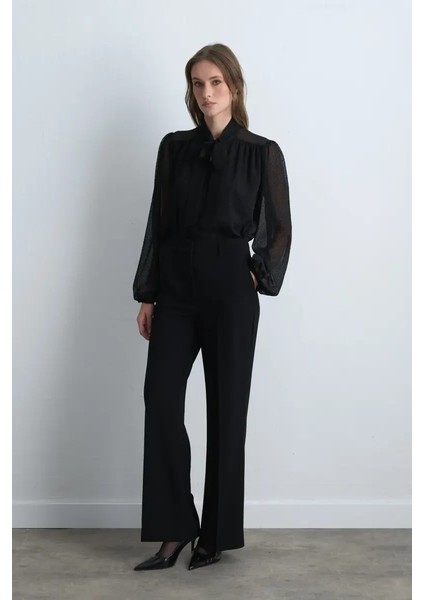 Bol Paça Krep Pantolon - Siyah