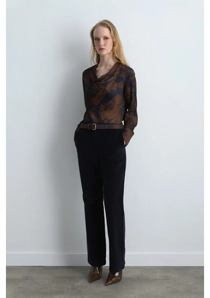 Anka Koleksiyonu Fitilli Kadife Boru Paça Pantolon - Lacivert