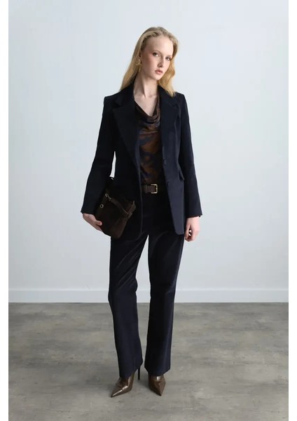 Anka Koleksiyonu Fitilli Kadife Boru Paça Pantolon - Lacivert modelleri