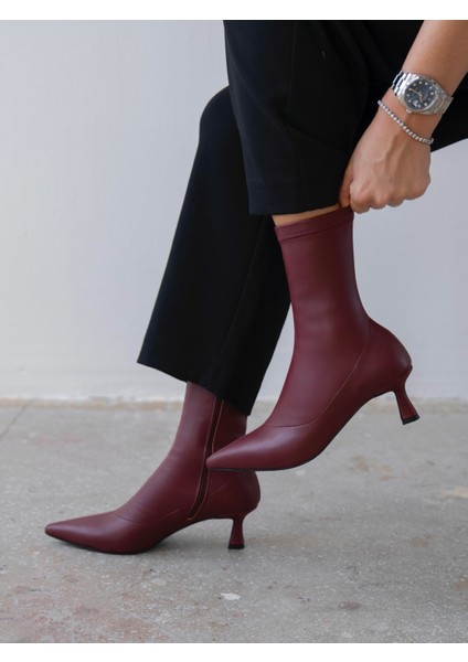 Bobby Streç Bordo Deri Bot modelleri
