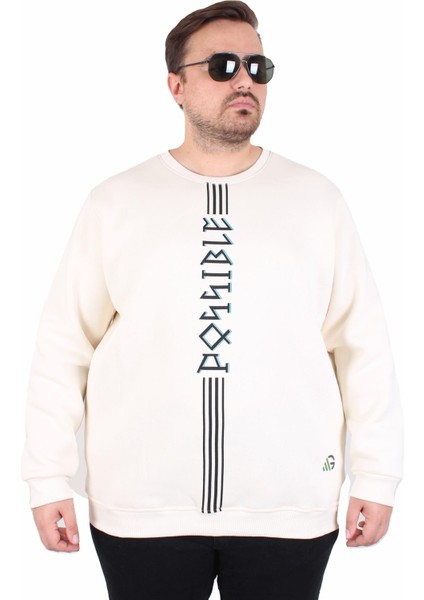 Mocgrande Büyük Beden Bisiklet Yaka 3ip Sweat Possible 25719 Bej