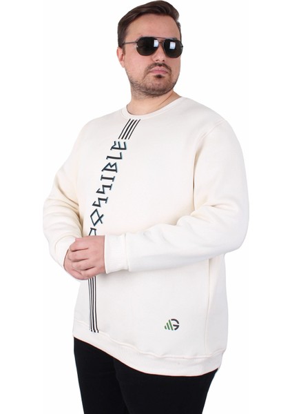 Mocgrande Büyük Beden Bisiklet Yaka 3ip Sweat Possible 25719 Bej modelleri