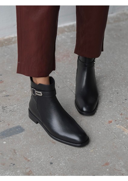 Huve Siyah Hakiki Deri Kadın Bot