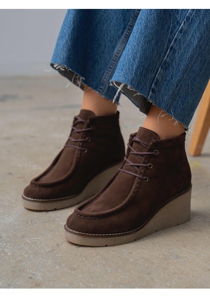 Durel Kahve Süet Hakiki Deri Kadın Bot