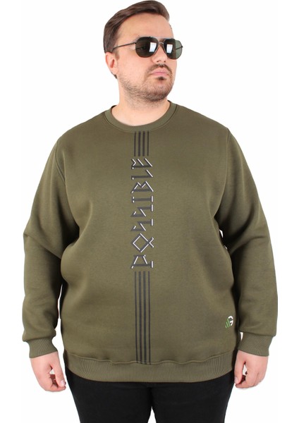 Mocgrande Büyük Beden Bisiklet Yaka 3ip Sweat Possible 25719 Hakı