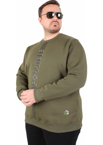 Mocgrande Büyük Beden Bisiklet Yaka 3ip Sweat Possible 25719 Hakı modelleri