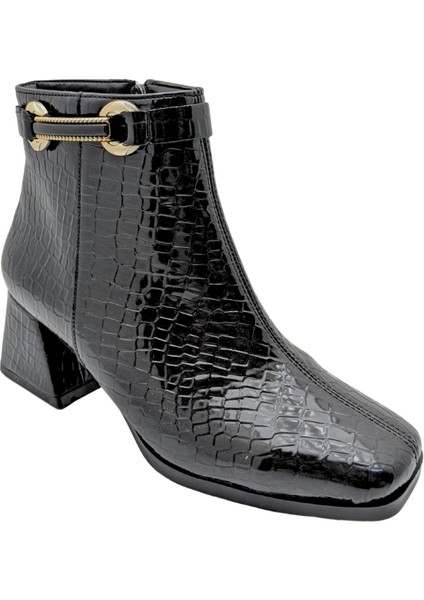 Xhaos-1 | Kemer Detaylı Topuklu Bot - Siyah-Rugan - 39