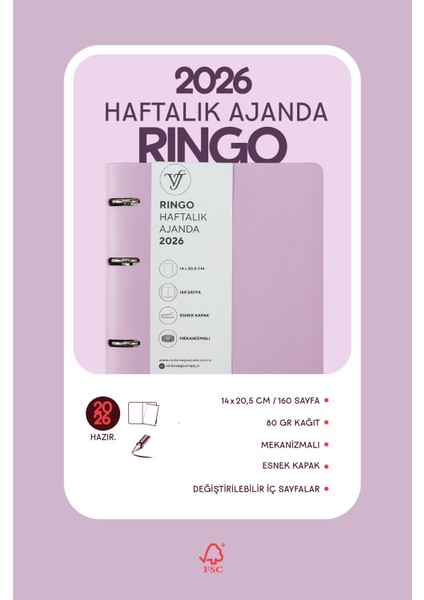 Ringo 2026 Haftalık Ajanda A5 (14X21CM) Esnek Kapak Ivory 80GR. Içi Değişebilir indirimleri