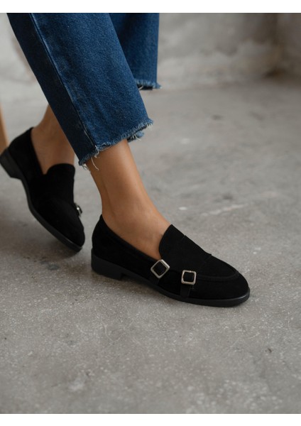 Vely Siyah Süet Hakiki Deri Kadın Makosen modelleri