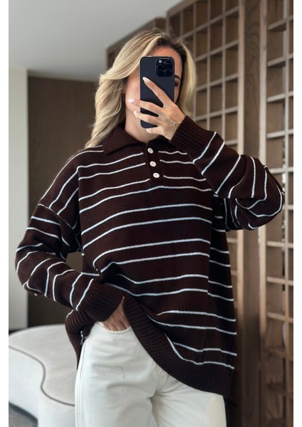 Kahverengi - Mavi Çizgili Kazak -1510