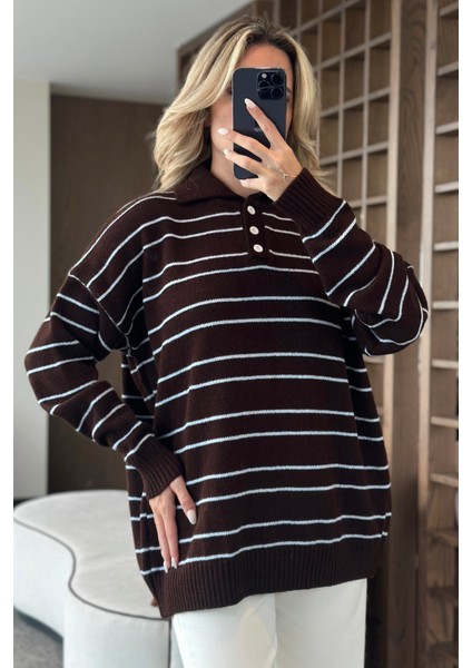 Kahverengi - Mavi Çizgili Kazak -1510 fiyatları