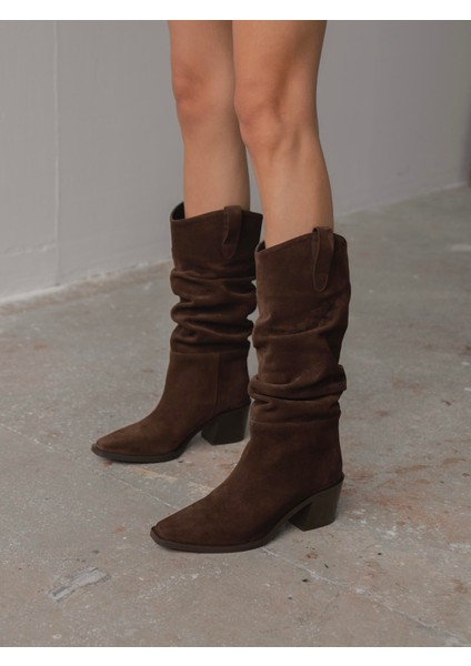 Dune Kahve Süet Hakiki Deri Kadın Çizme