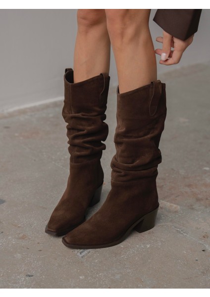 Dune Kahve Süet Hakiki Deri Kadın Çizme modelleri