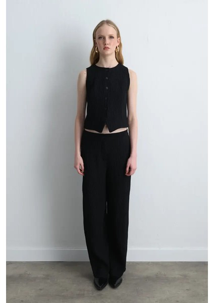 Anka Koleksiyonu Krinkıl Pantolon - Siyah