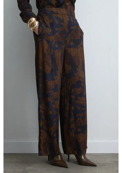 Anka Koleksiyonu Bol Paça Viskon Saten Pantolon - Kahverengi fiyatları