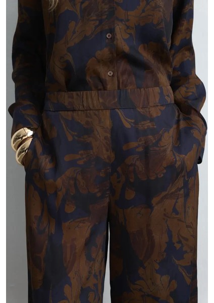 Anka Koleksiyonu Bol Paça Viskon Saten Pantolon - Kahverengi fırsatları