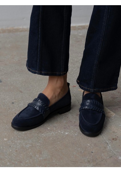 Rynor Lacivert Süet Hakiki Deri Kadın Makosen