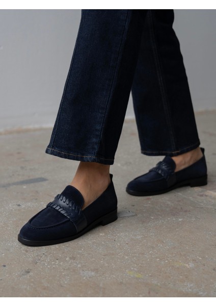 Rynor Lacivert Süet Hakiki Deri Kadın Makosen fırsatları