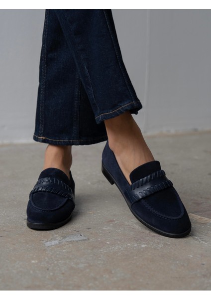 Rynor Lacivert Süet Hakiki Deri Kadın Makosen indirimleri
