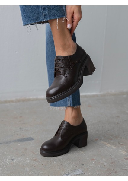 Svor Kahve Hakiki Deri Kadın Makosen