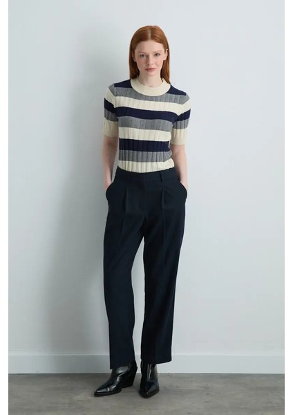 Havuç Kesim Kaşe Pantolon - Lacivert