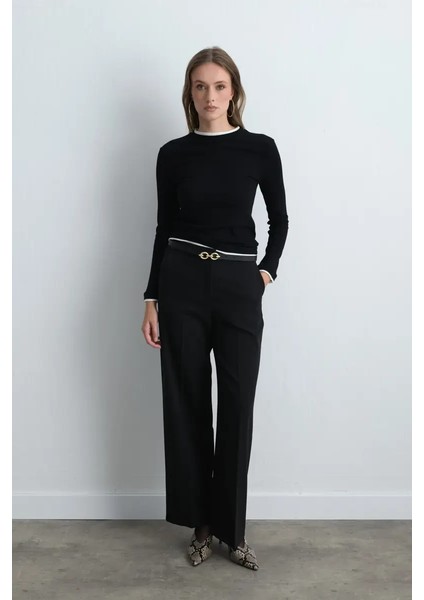 Palazzo Kumaş Pantolon - Siyah