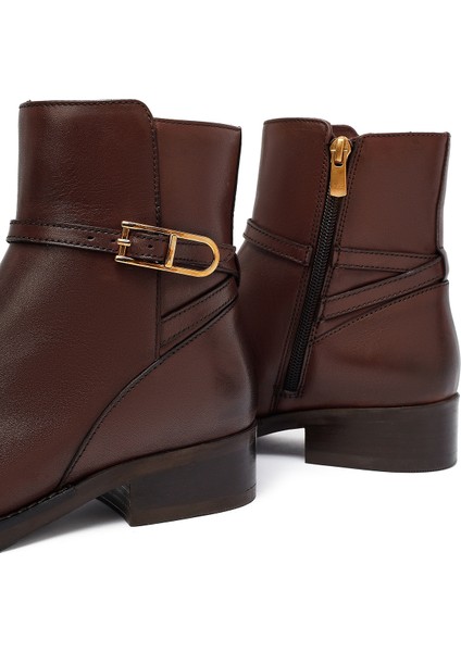 Kadın Kahverengi Fermuarlı Deri Bot 25WFD281418