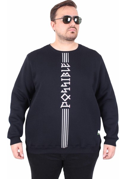 Mocgrande Büyük Beden Bisiklet Yaka 3ip Sweat Possible 25719 Lacıvert