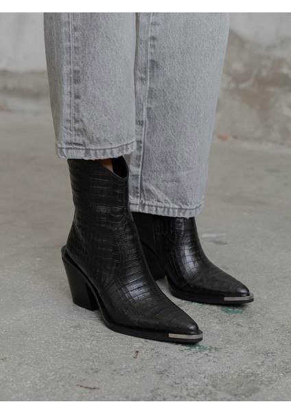 April Siyah Kroko Hakiki Deri Kadın Bot fiyatları