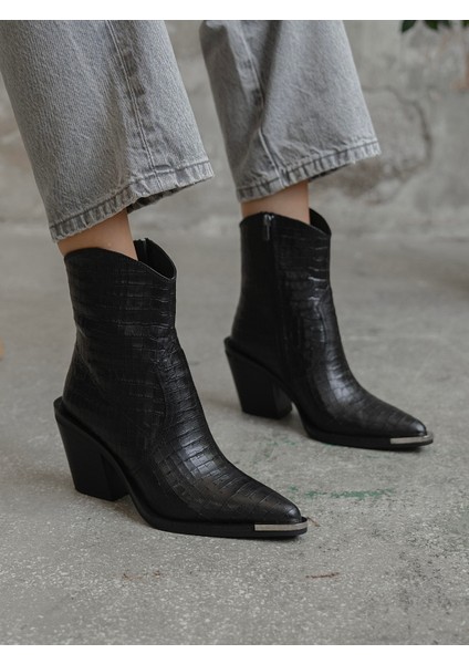 April Siyah Kroko Hakiki Deri Kadın Bot fırsatları