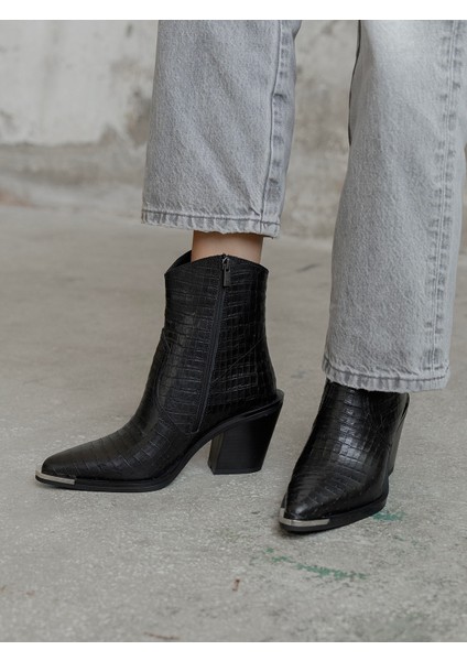 April Siyah Kroko Hakiki Deri Kadın Bot indirimleri