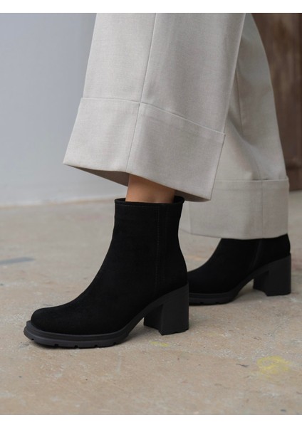 Etno Siyah Süet Hakiki Deri Kadın Bot