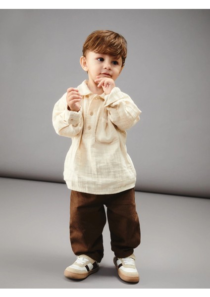 Lcw Baby Bej Erkek Bebek Gömlek ve Pantolon 2'li Takım modelleri