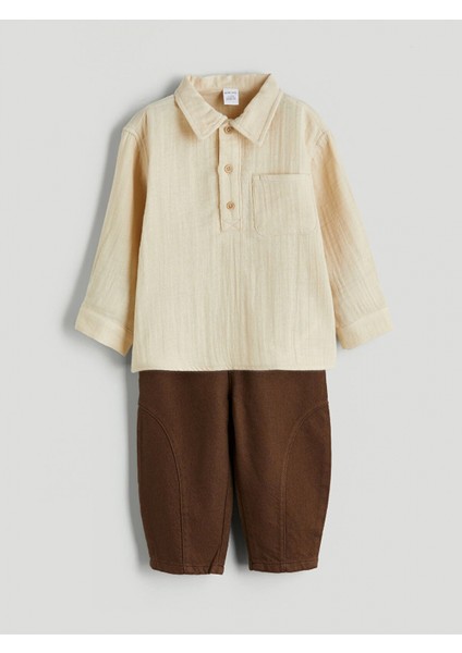 Lcw Baby Bej Erkek Bebek Gömlek ve Pantolon 2'li Takım fırsatları