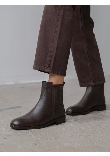 Evora Kahve Hakiki Deri Kadın Bot